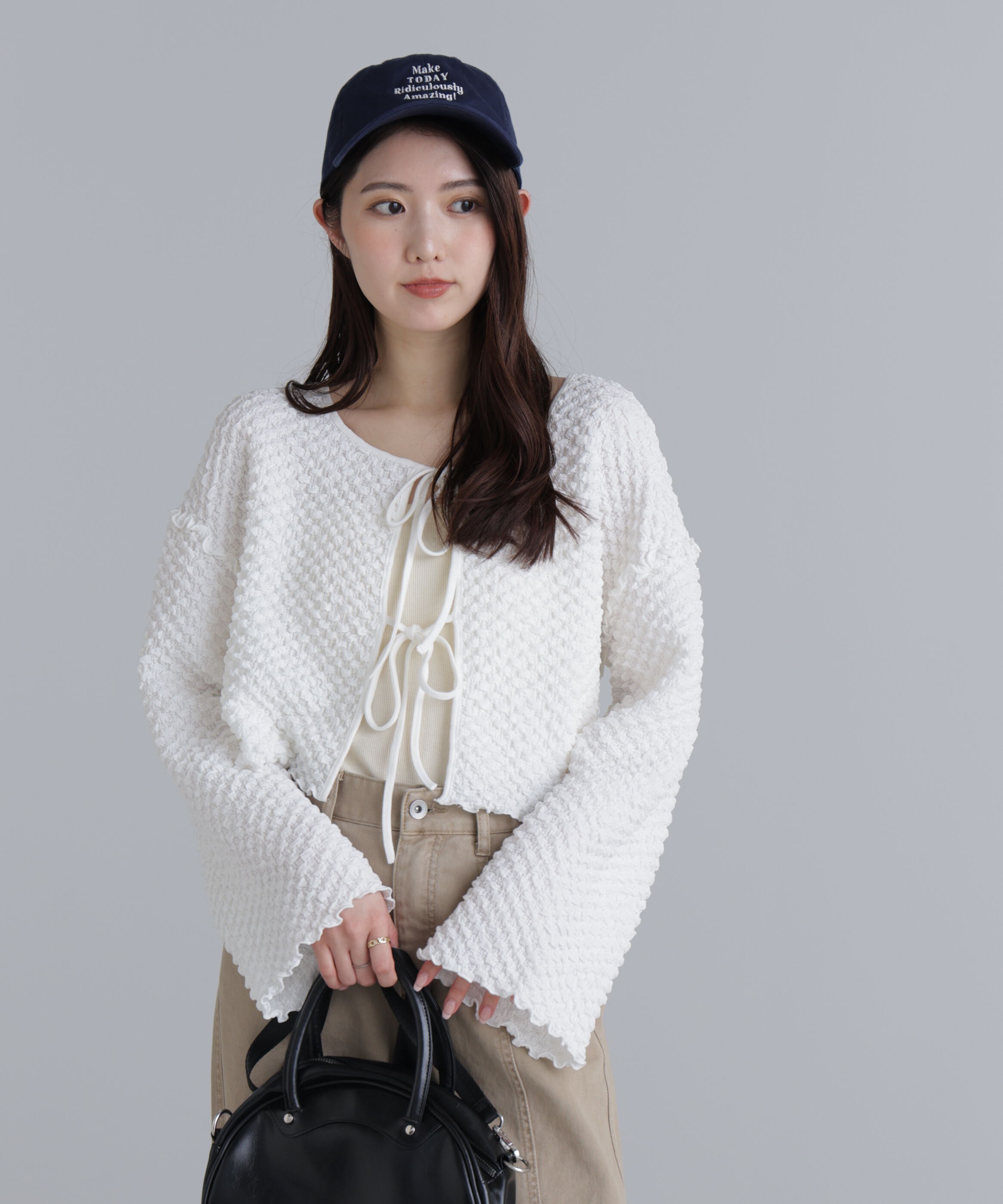  「前後２ＷＡＹぽこぽこリボンカーディガン」|Tシャツ・カットソー|オフホワイト