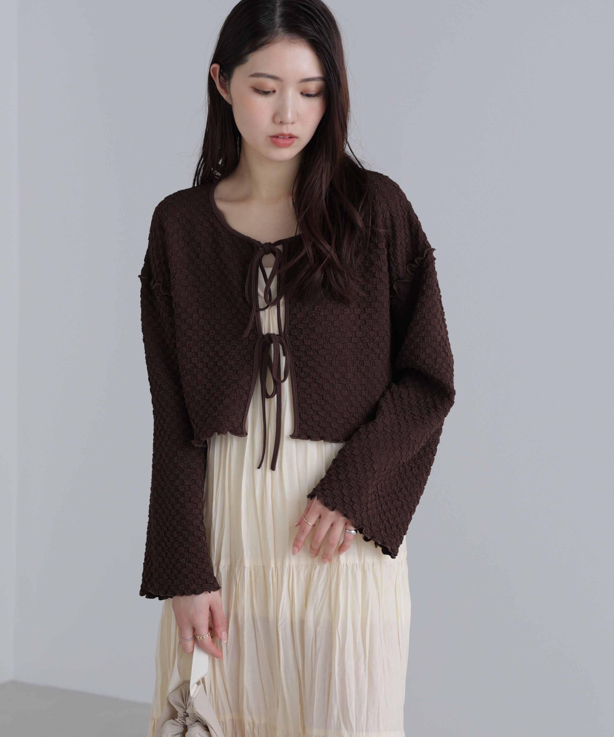  「前後２ＷＡＹぽこぽこリボンカーディガン」|Tシャツ・カットソー|ブラウン