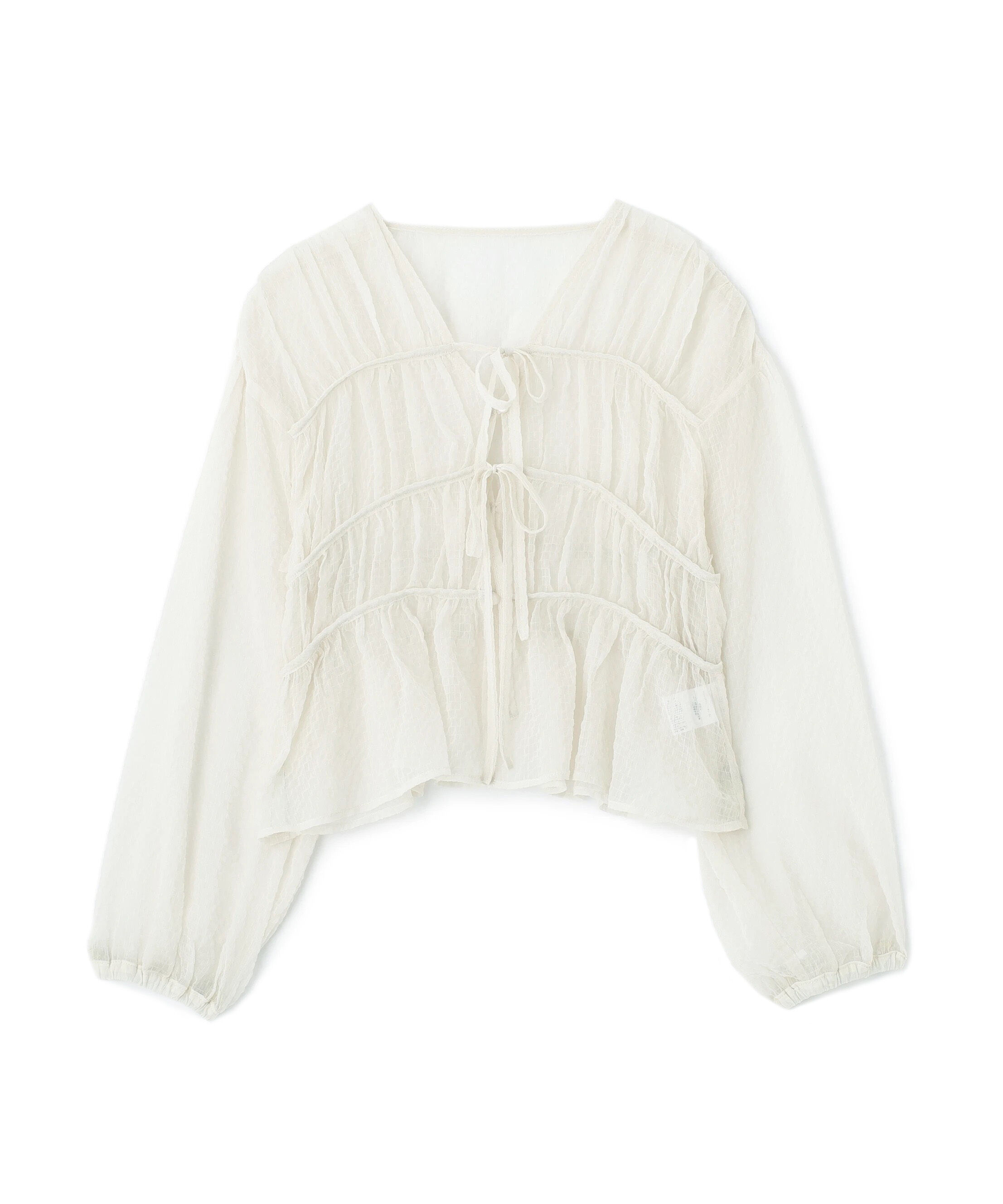  「シアーチェックギャザーリボン開きブラウス」|シャツ・ブラウス|