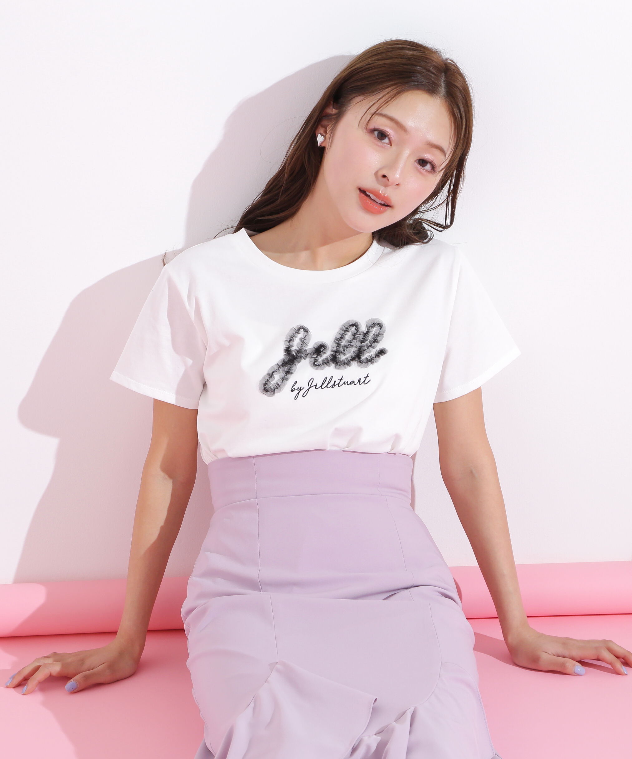  「チュールフリルロゴTシャツ」|Tシャツ・カットソー|ホワイト