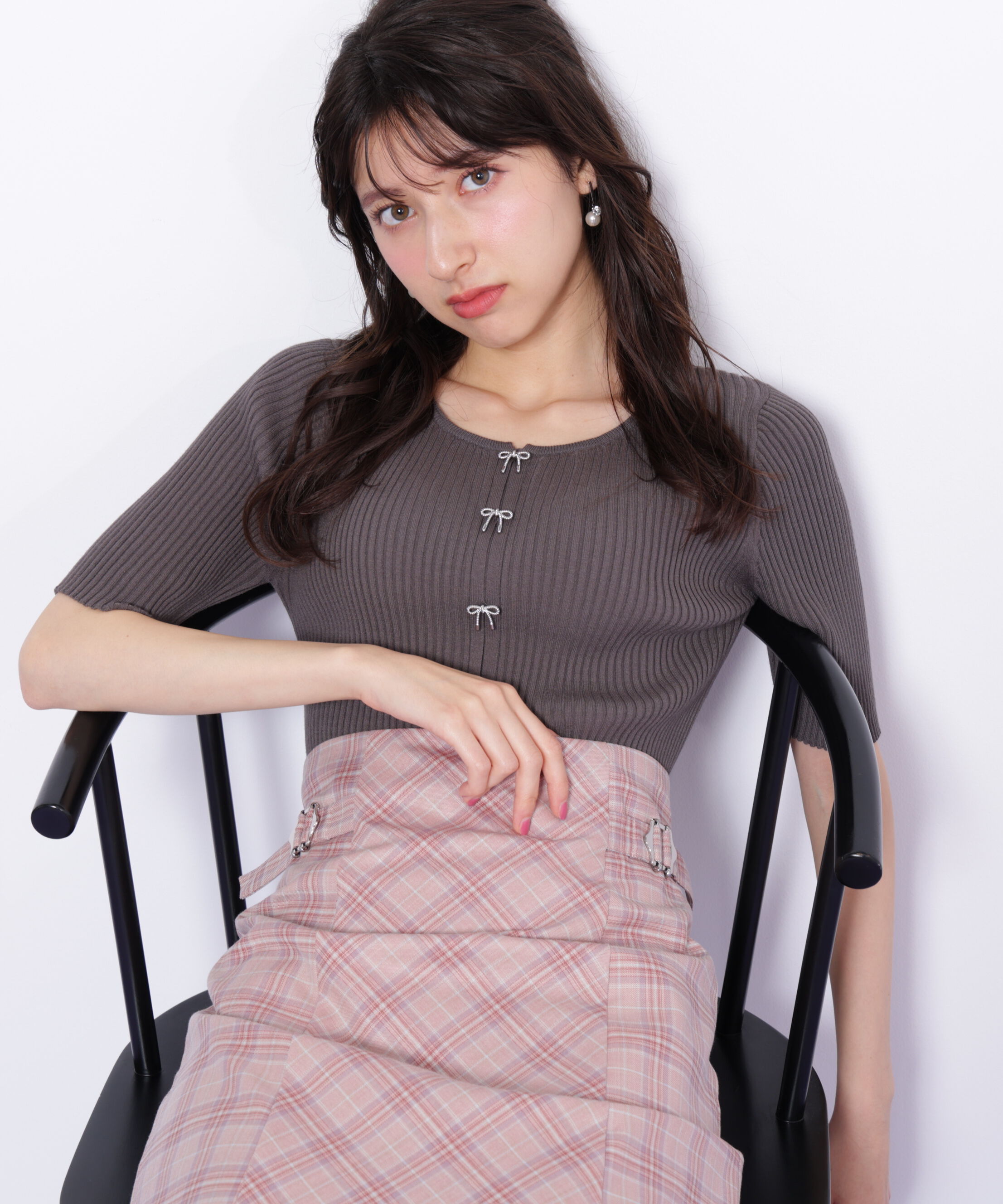  「リボンビジューリブニット」|ニット・セーター|