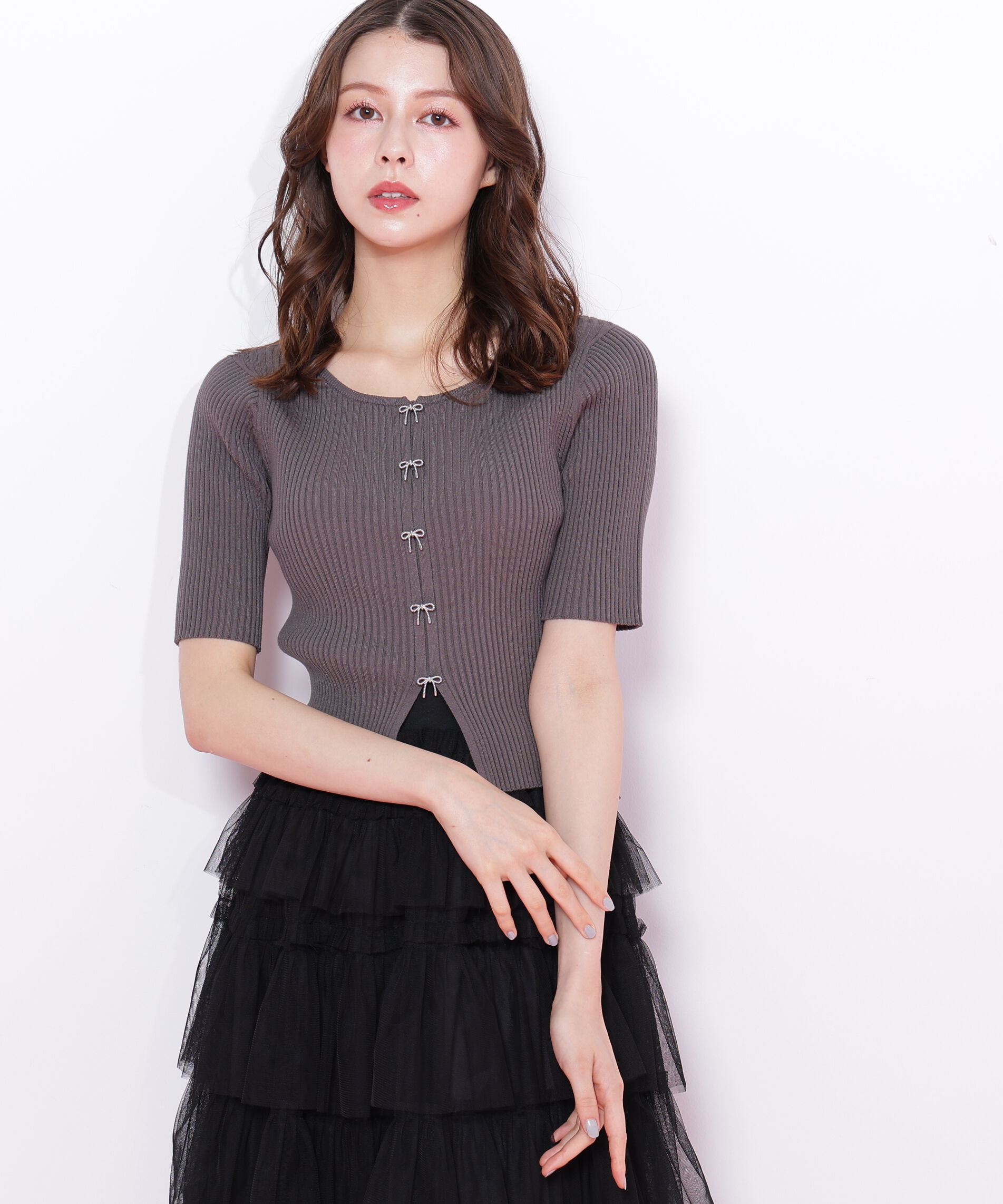  「リボンビジューリブニット」|ニット・セーター|