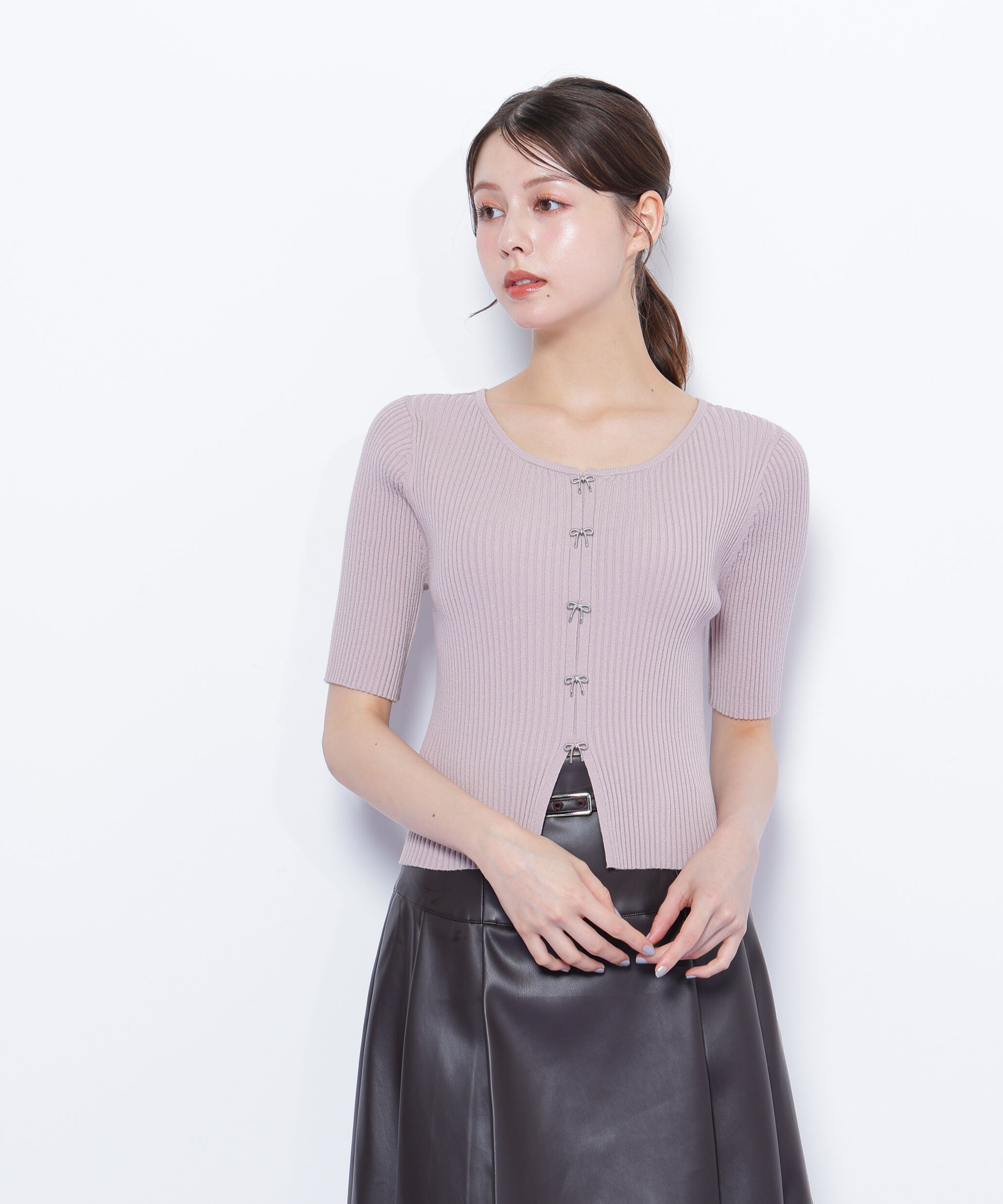  「リボンビジューリブニット」|ニット・セーター|