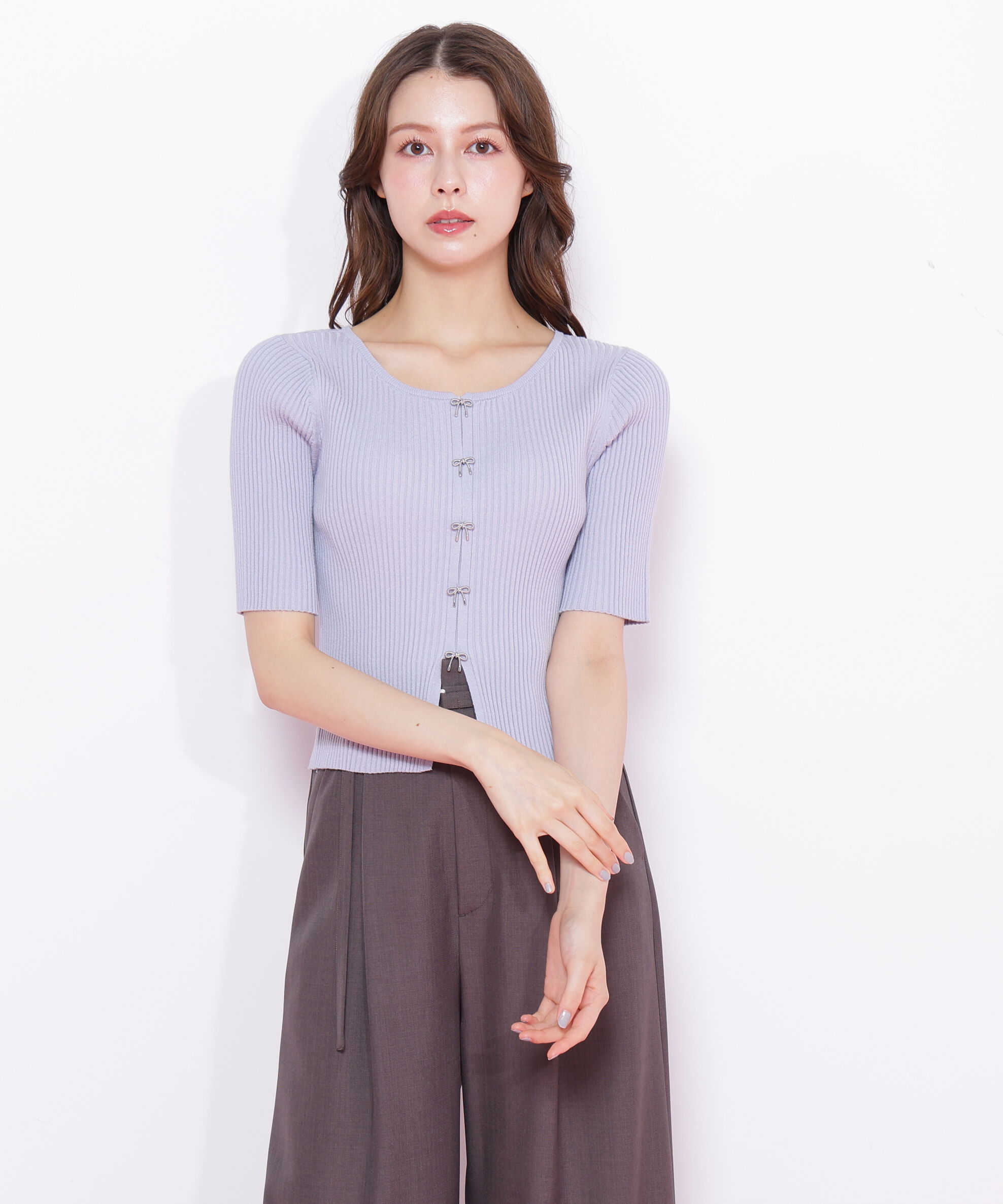  「リボンビジューリブニット」|ニット・セーター|