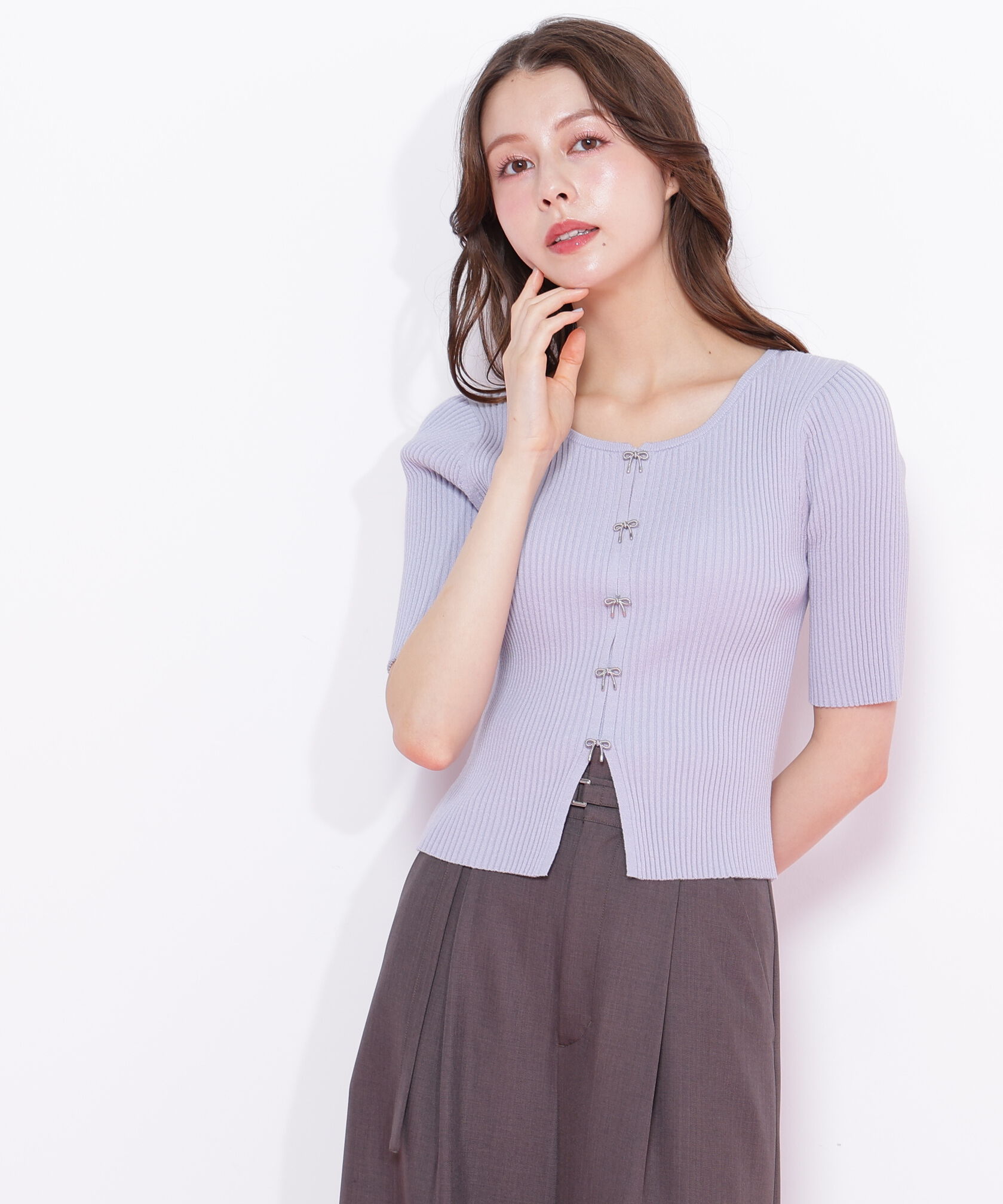  「リボンビジューリブニット」|ニット・セーター|