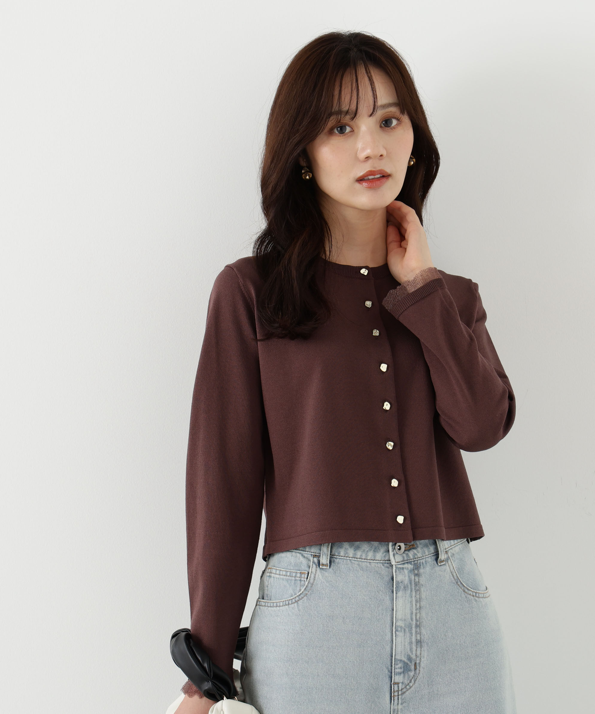 PROPORTION BODY DRESSING「＜ハンドウォッシャブル＞ゴールド釦カーディガン 25AW」|カーディガン|ブラウン