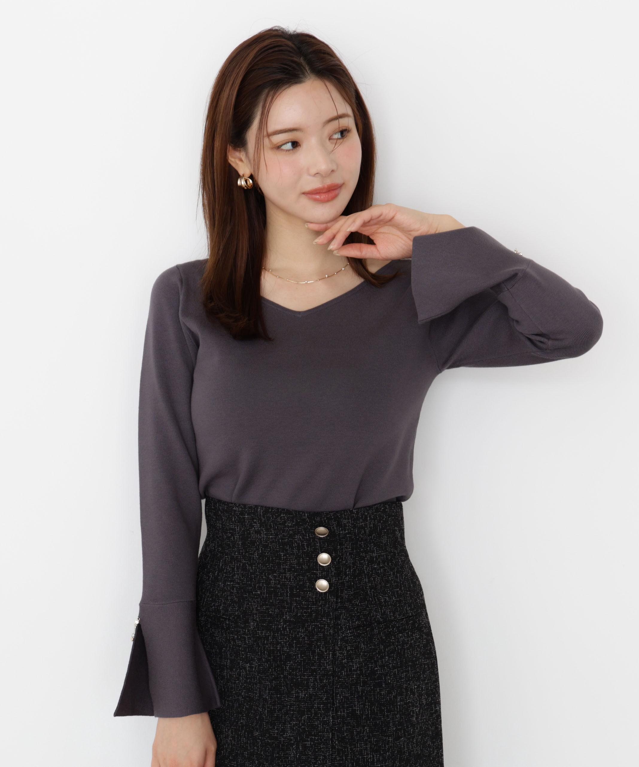 PROPORTION BODY DRESSING「チャームスリーブニット 25AW」|ニット・セーター|チャコール2