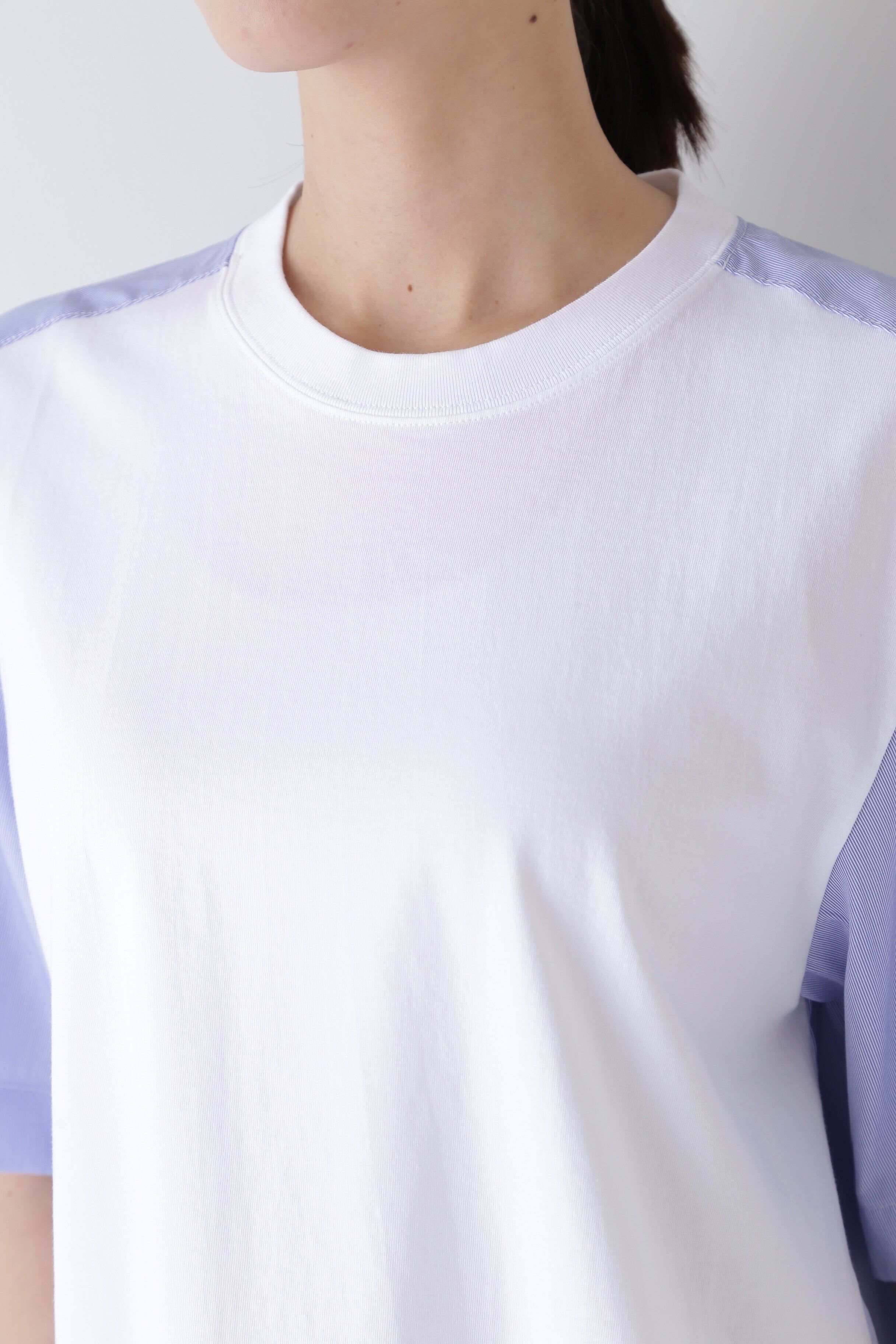  「◆ストライプ布帛コンビＴシャツ」|Tシャツ・カットソー|