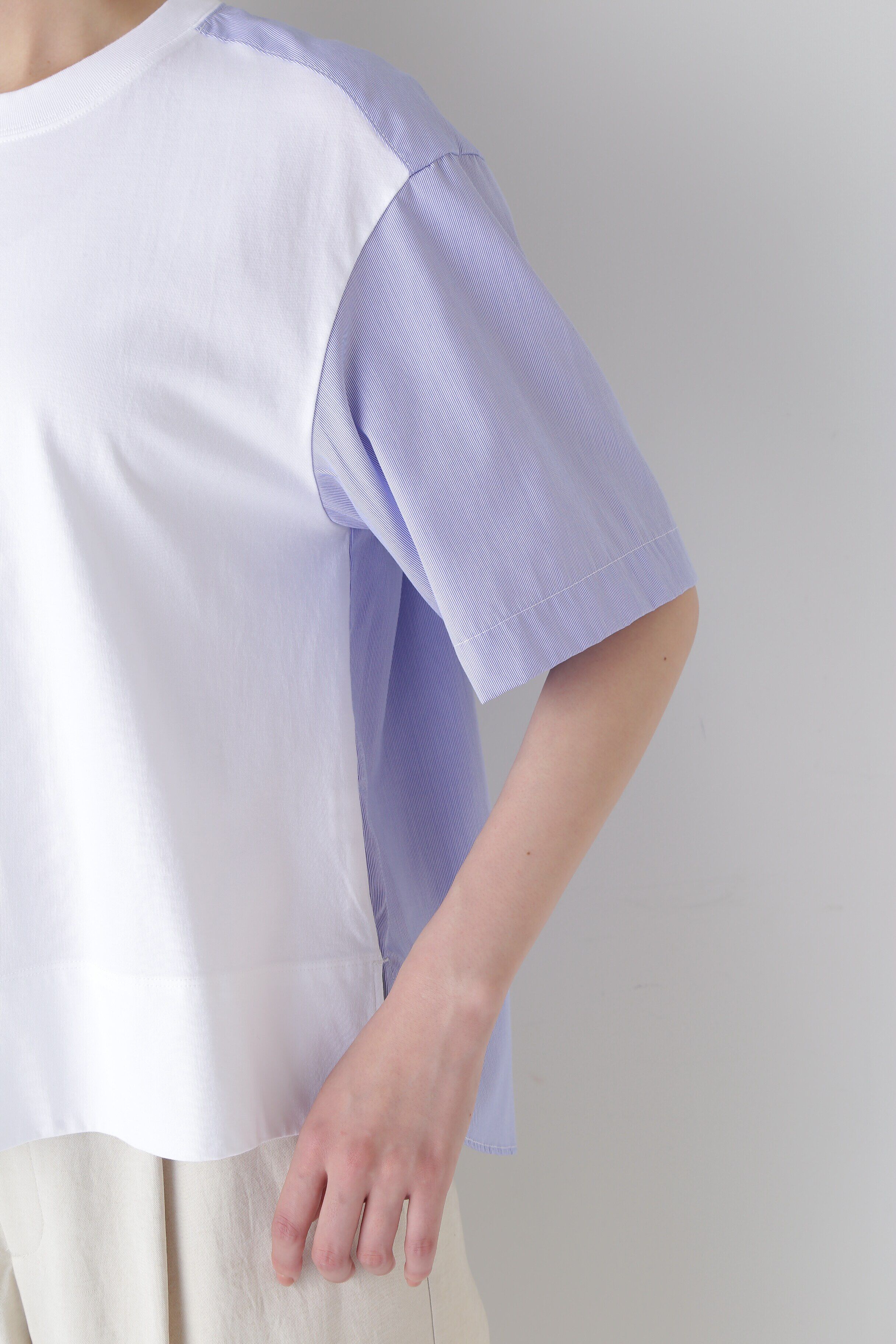  「◆ストライプ布帛コンビＴシャツ」|Tシャツ・カットソー|