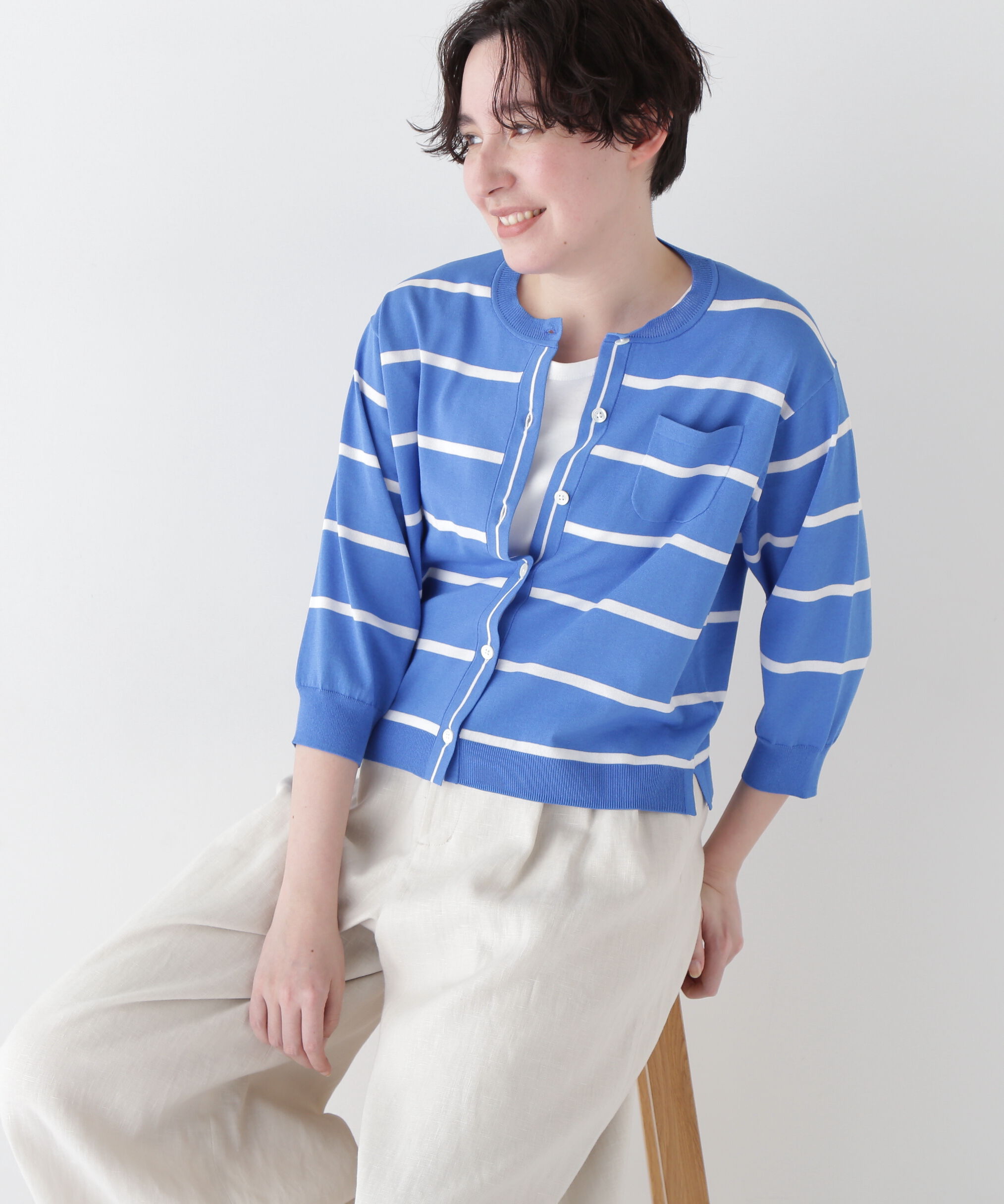  「◆【ウォッシャブル・接触冷感】ランダムボーダーカーディガン」|ニット・セーター|