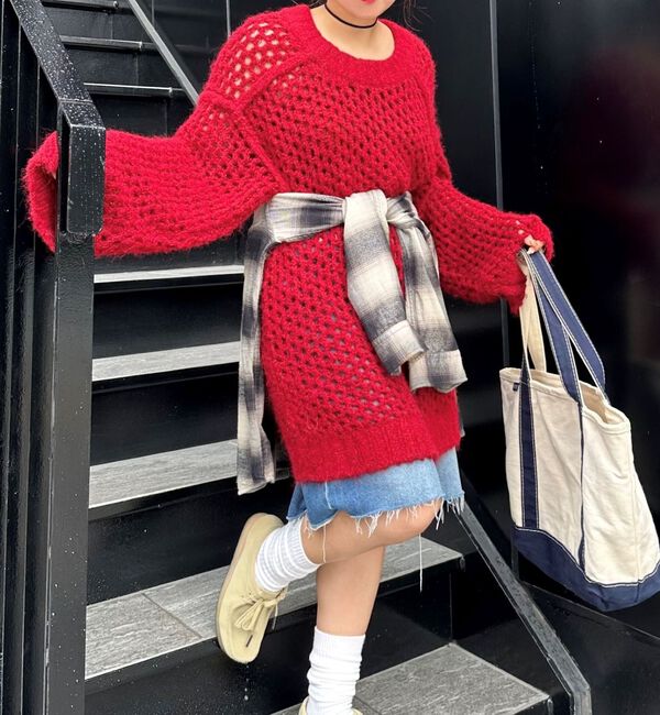 archives「＜Ｌｔｄ．＞ＯＶＥＲ　ＭＥＳＨ　ＫＮＩＴ」|ニット・セーター|RED