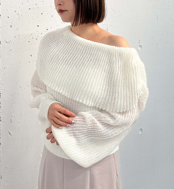archives「モヘアタッチ透かしオフショルニット」|ニット・セーター|