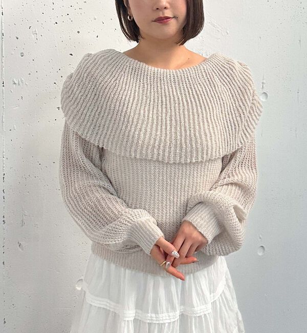archives「モヘアタッチ透かしオフショルニット」|ニット・セーター|GRAY