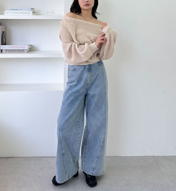 archives「モヘアタッチ透かしオフショルニット」|ニット・セーター|