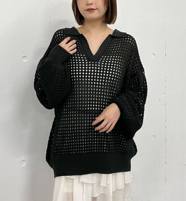 archives「透かしスキッパーポロニット」|ニット・セーター|