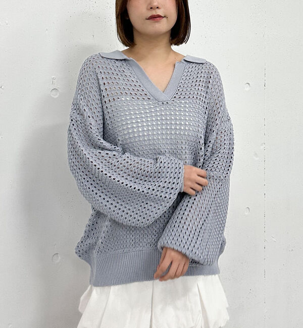 archives「透かしスキッパーポロニット」|ニット・セーター|