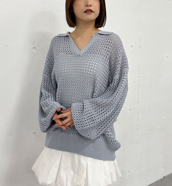 archives「透かしスキッパーポロニット」|ニット・セーター|