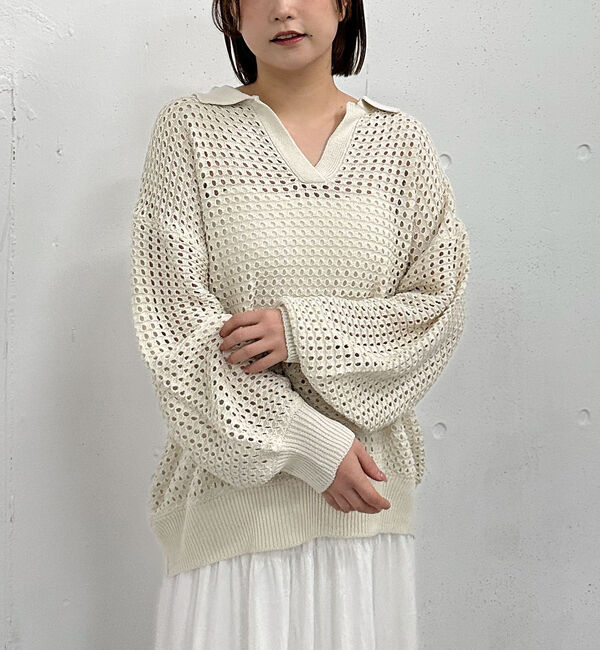 archives「透かしスキッパーポロニット」|ニット・セーター|