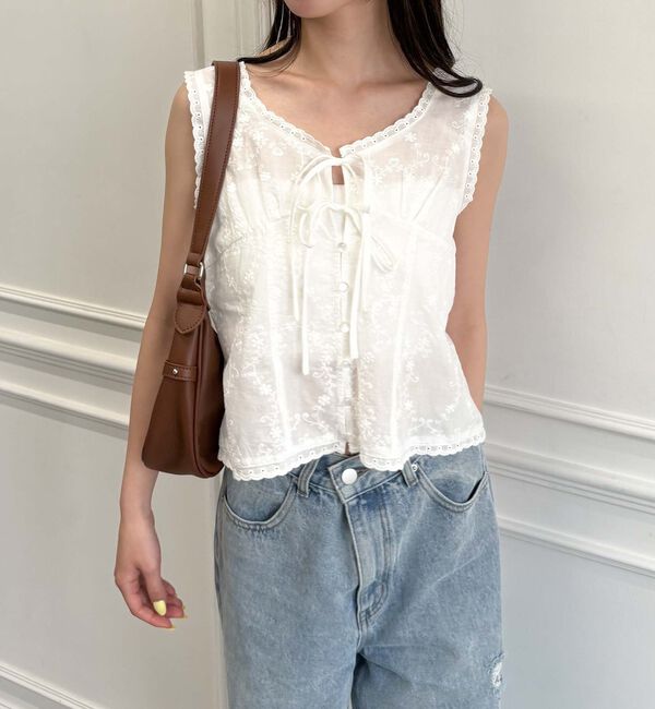 archives「【ＳＥＴＵＰ対応】コットン刺繍ノースリブラウス」|シャツ・ブラウス|OFF WHITE