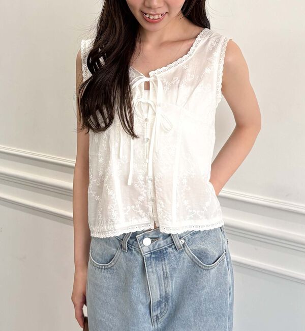 archives「【ＳＥＴＵＰ対応】コットン刺繍ノースリブラウス」|シャツ・ブラウス|