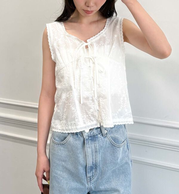 archives「【ＳＥＴＵＰ対応】コットン刺繍ノースリブラウス」|シャツ・ブラウス|