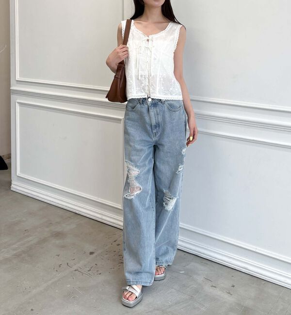 archives「【ＳＥＴＵＰ対応】コットン刺繍ノースリブラウス」|シャツ・ブラウス|