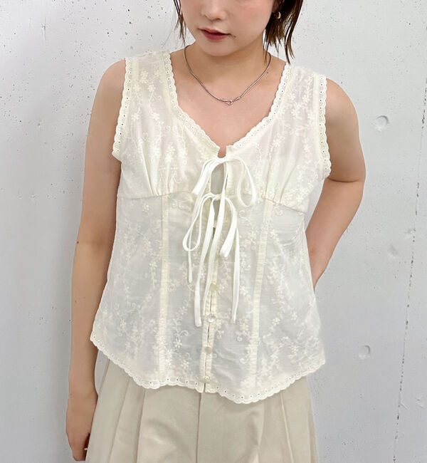 archives「【ＳＥＴＵＰ対応】コットン刺繍ノースリブラウス」|シャツ・ブラウス|