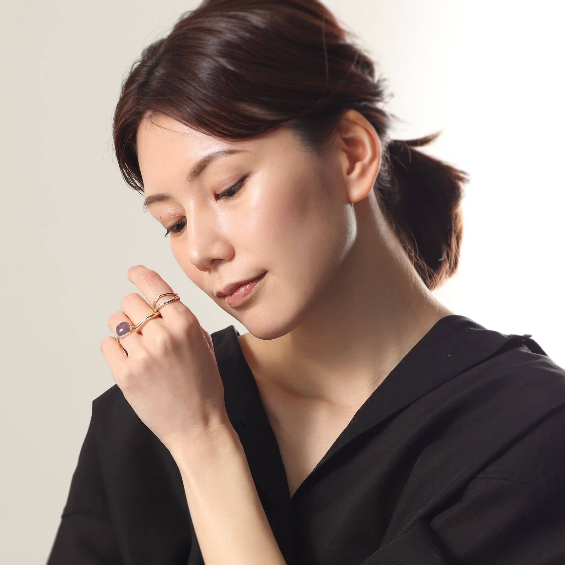 COCOSHNIK「K10パープルカルセドニー クッションカボション リング」|リング|