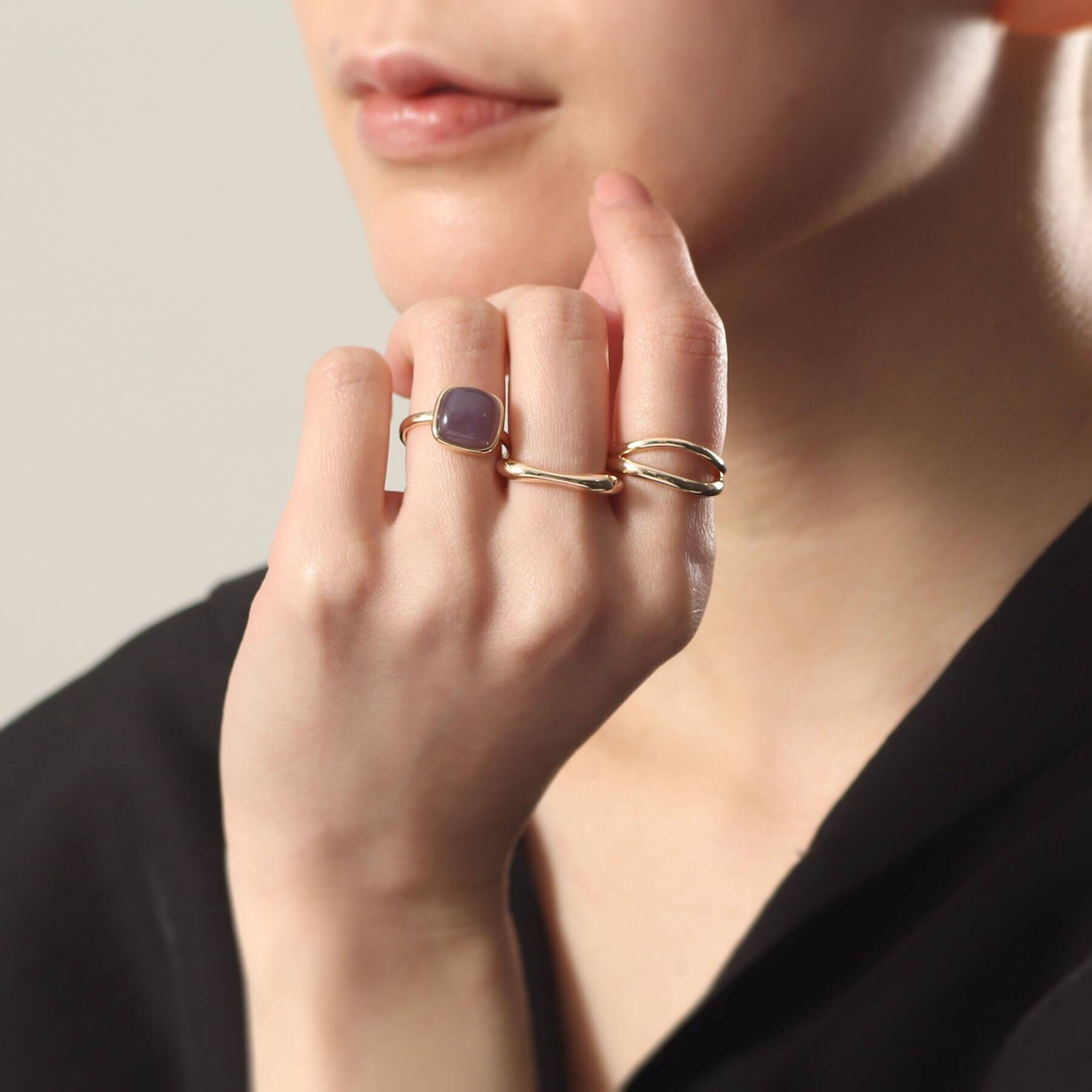 COCOSHNIK「K10パープルカルセドニー クッションカボション リング」|リング|