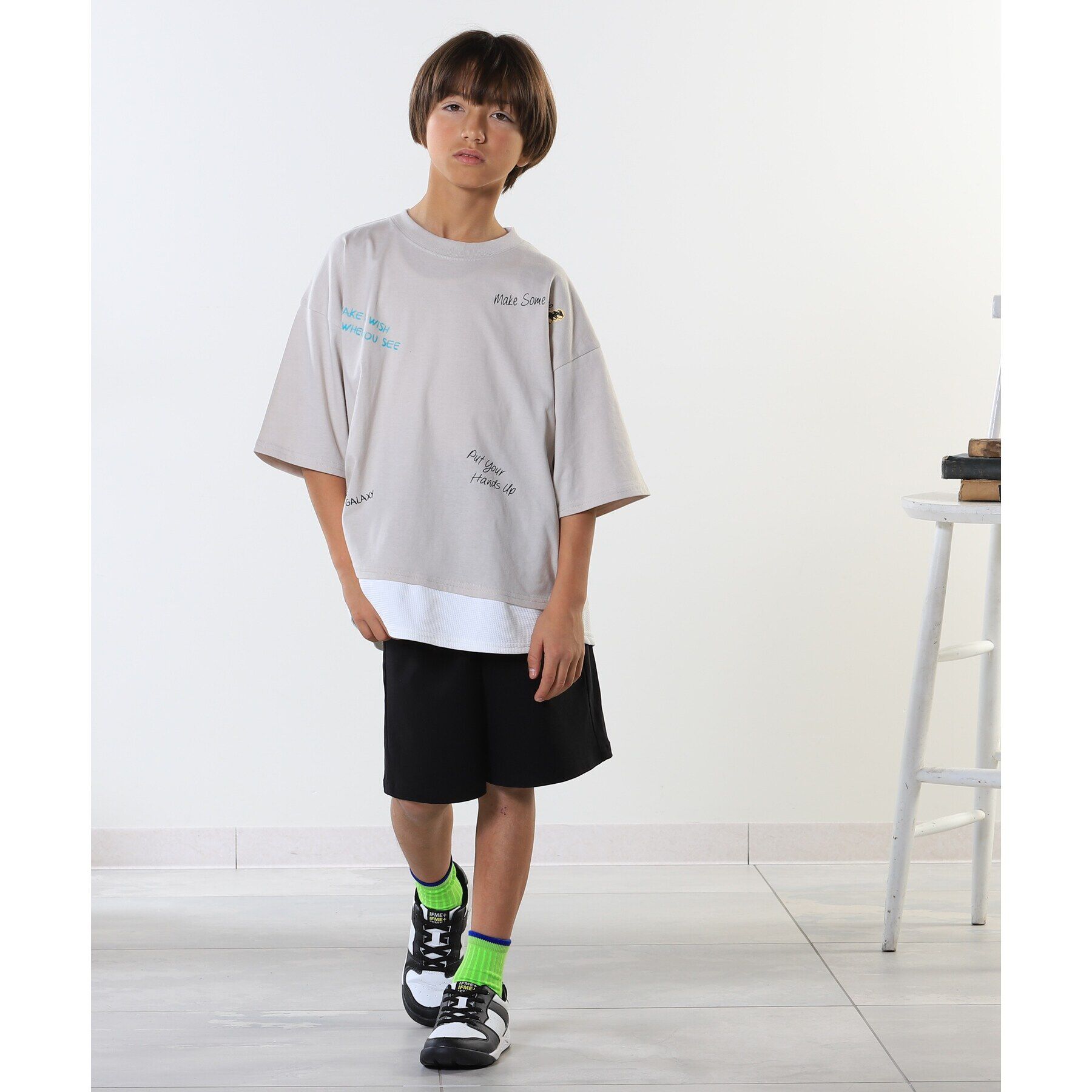 SHOO･LA･RUE「【100-150cm】アソートプリント裾レイヤード五分袖Tシャツ」|Tシャツ・カットソー|