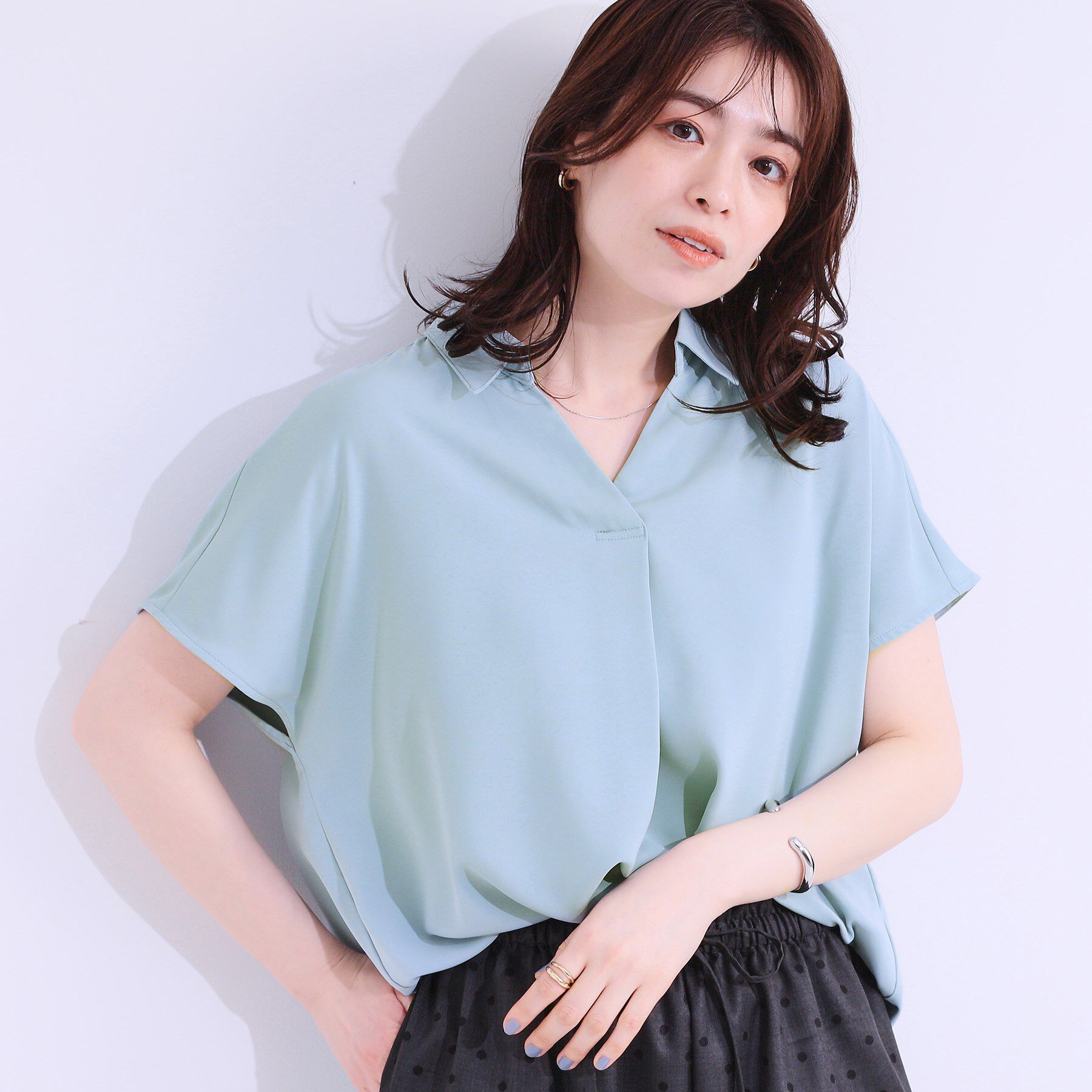 SHOO･LA･RUE「【洗える/S-LL/プチプラ】さらっとすっきりきれい見え スキッパーブラウス」|シャツ・ブラウス|サックスブルー(09