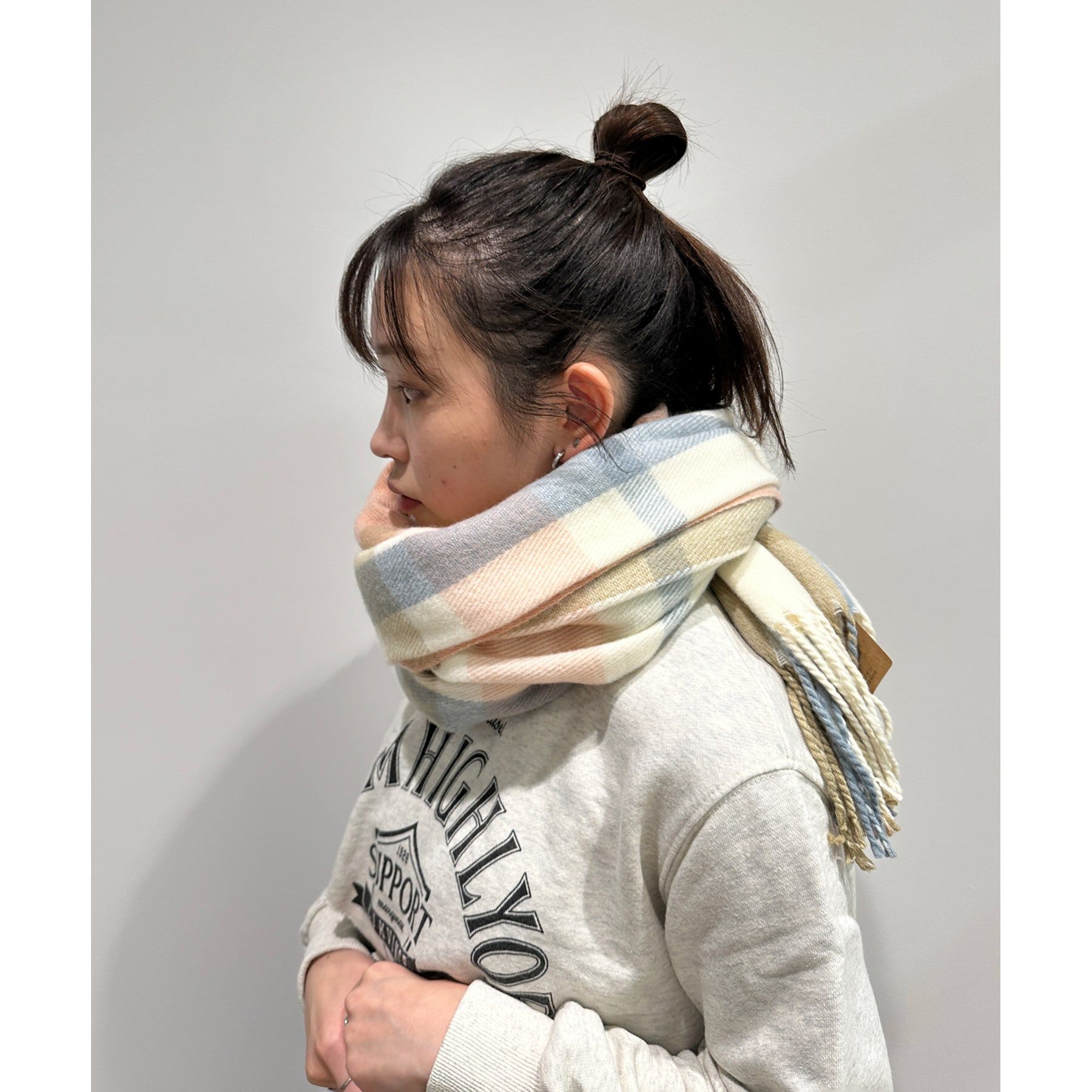 Ober Tashe「【防寒】あったかチェック柄の大判ストール」|ストール|