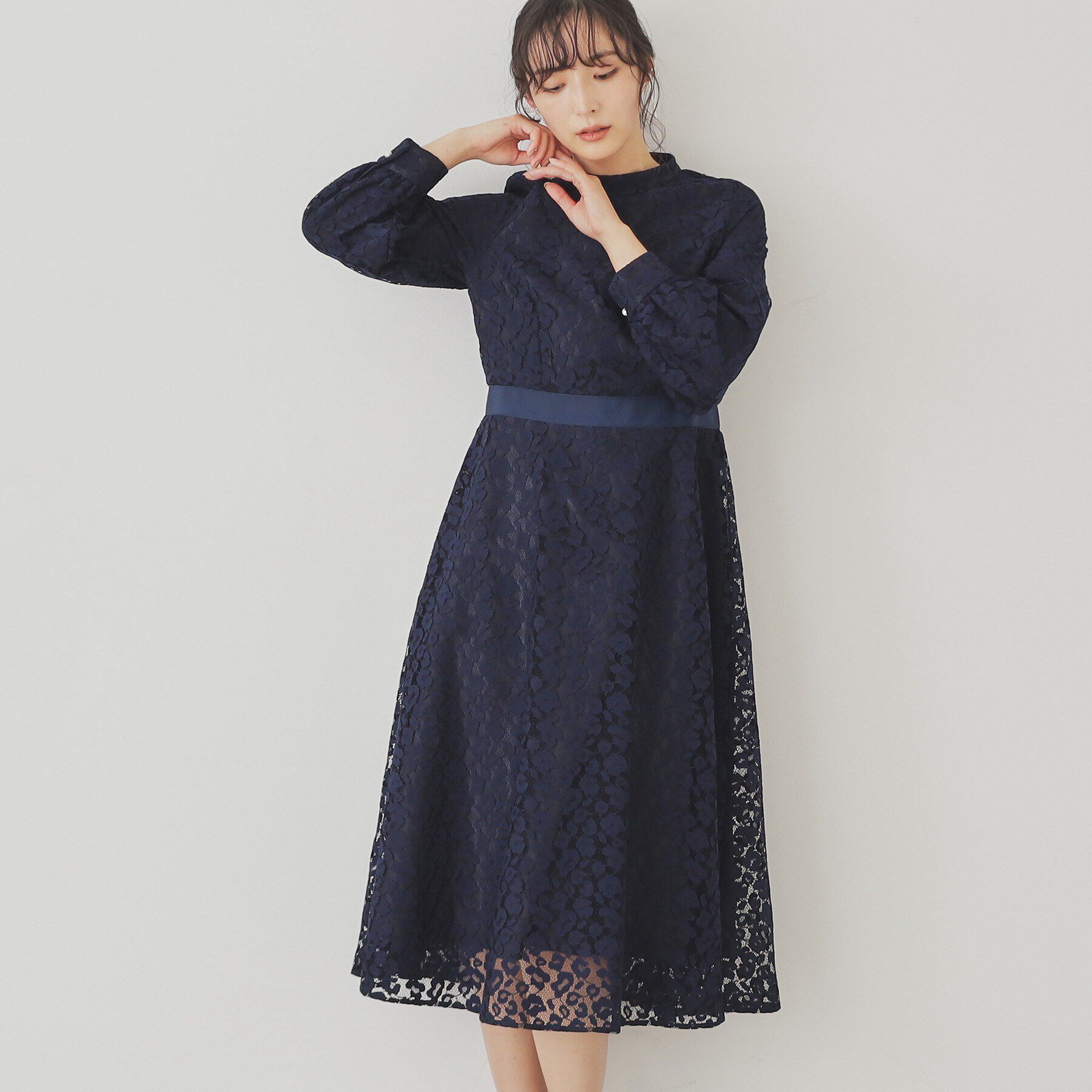 SunaUna「【SS～Lサイズ展開/レオパードレース】スタンドネックワンピース」|ワンピース|