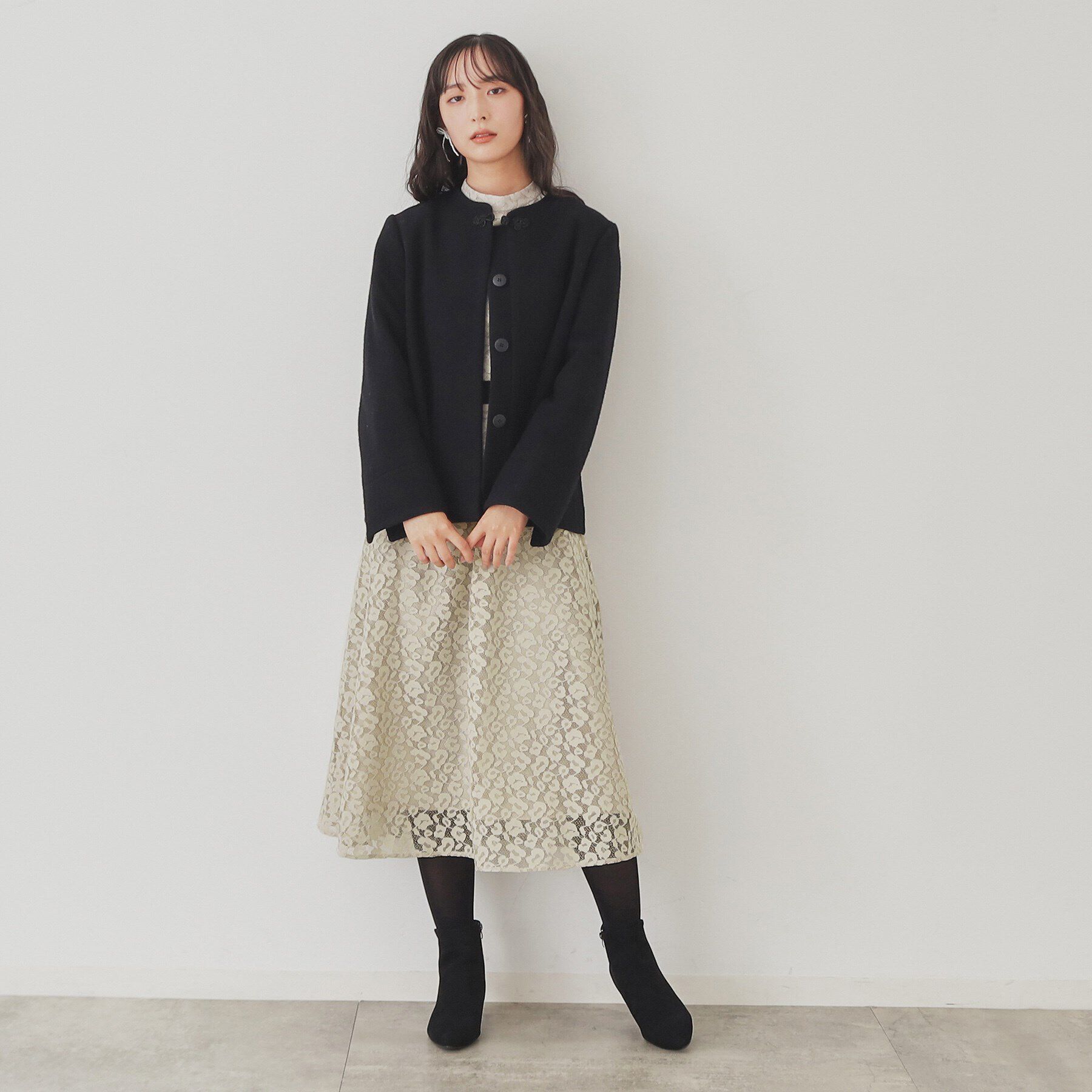 SunaUna「【SS～Lサイズ展開/レオパードレース】スタンドネックワンピース」|ワンピース|