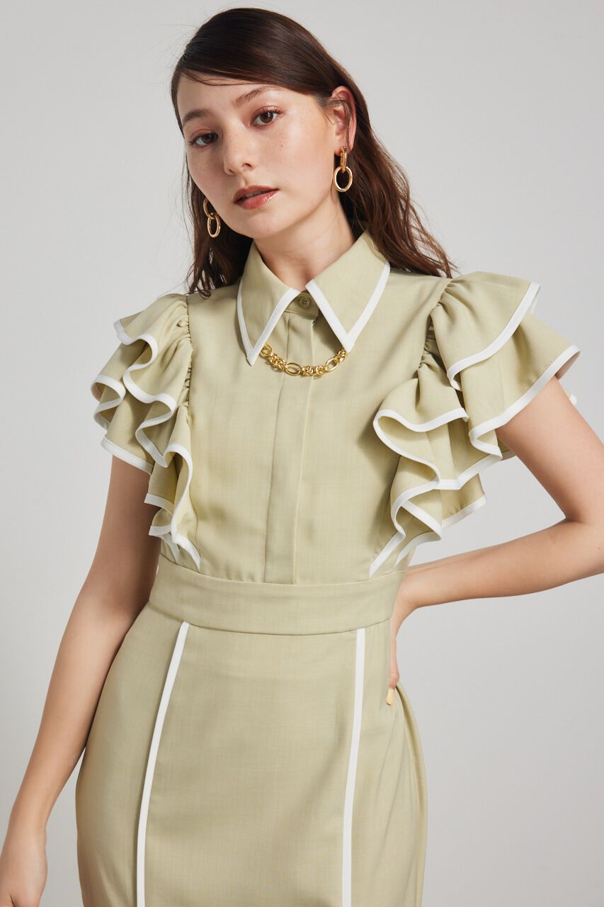 rienda「フリルスリーブバイカラーOP」|ワンピース|