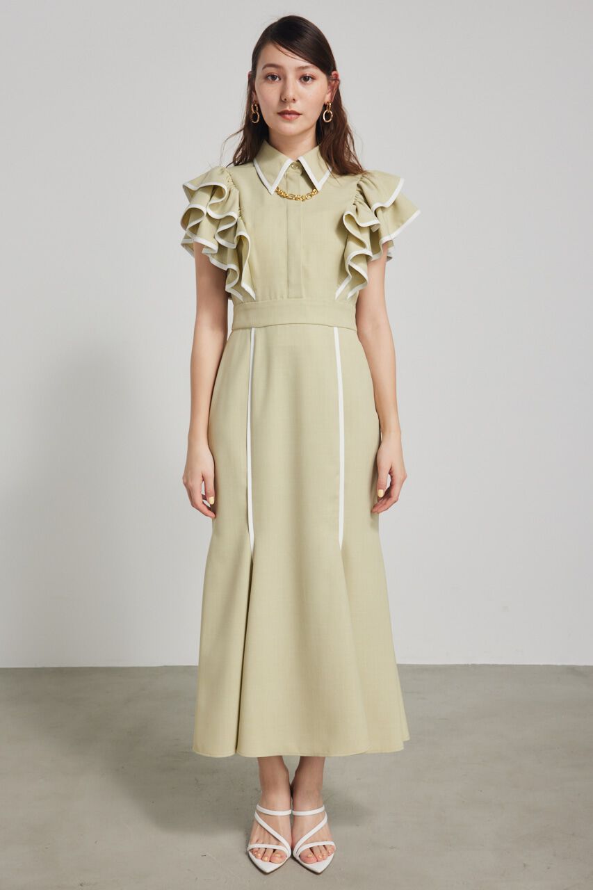 rienda「フリルスリーブバイカラーOP」|ワンピース|