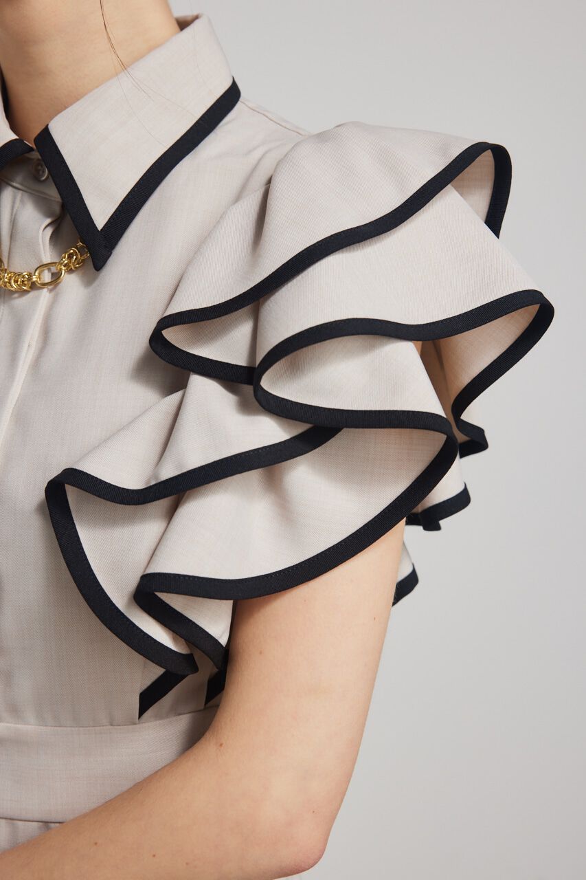 rienda「フリルスリーブバイカラーOP」|ワンピース|