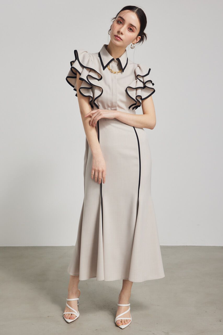 rienda「フリルスリーブバイカラーOP」|ワンピース|