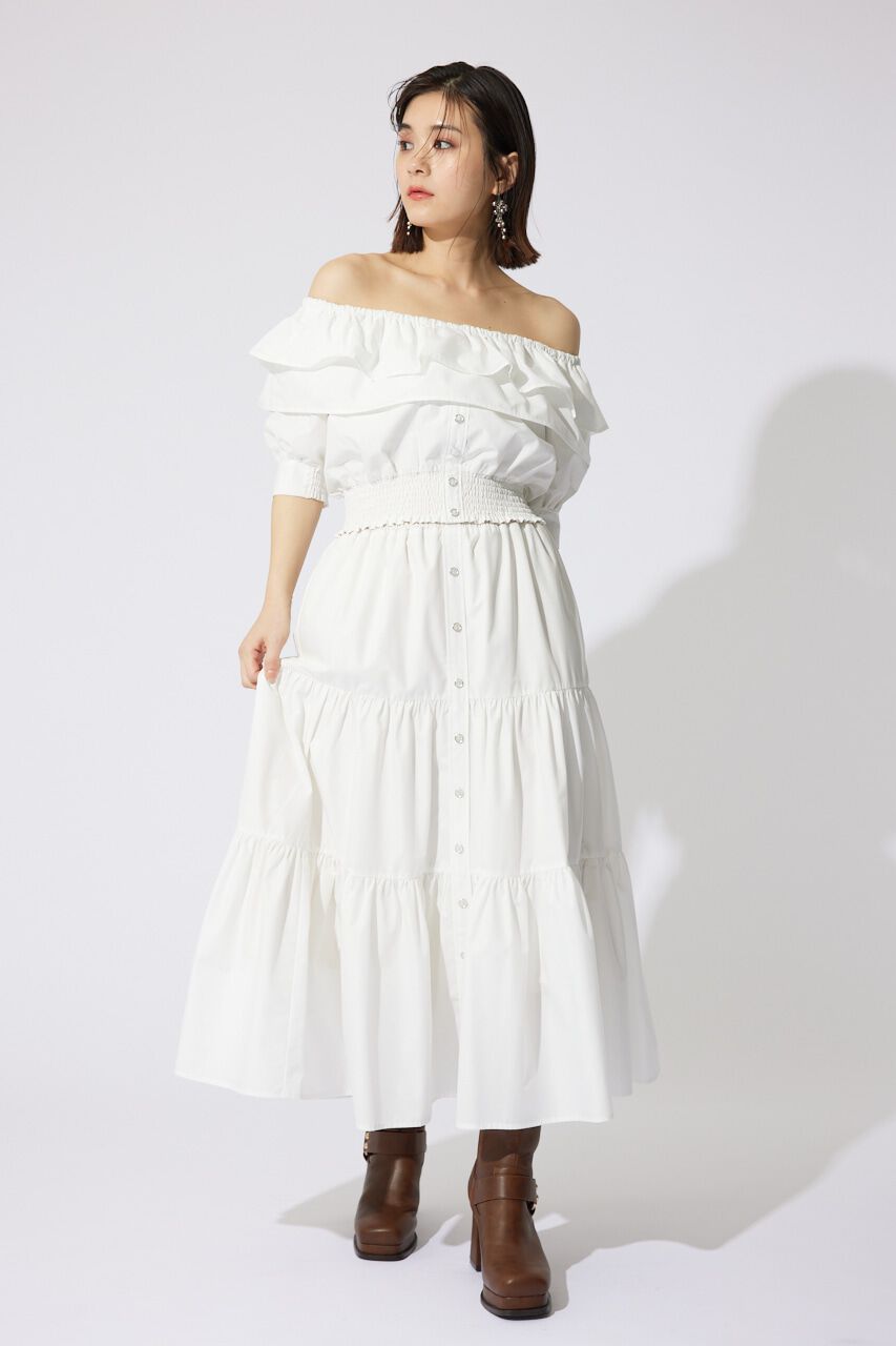 rienda「センターボタンデザインティアードフレアスカート」|スカート|