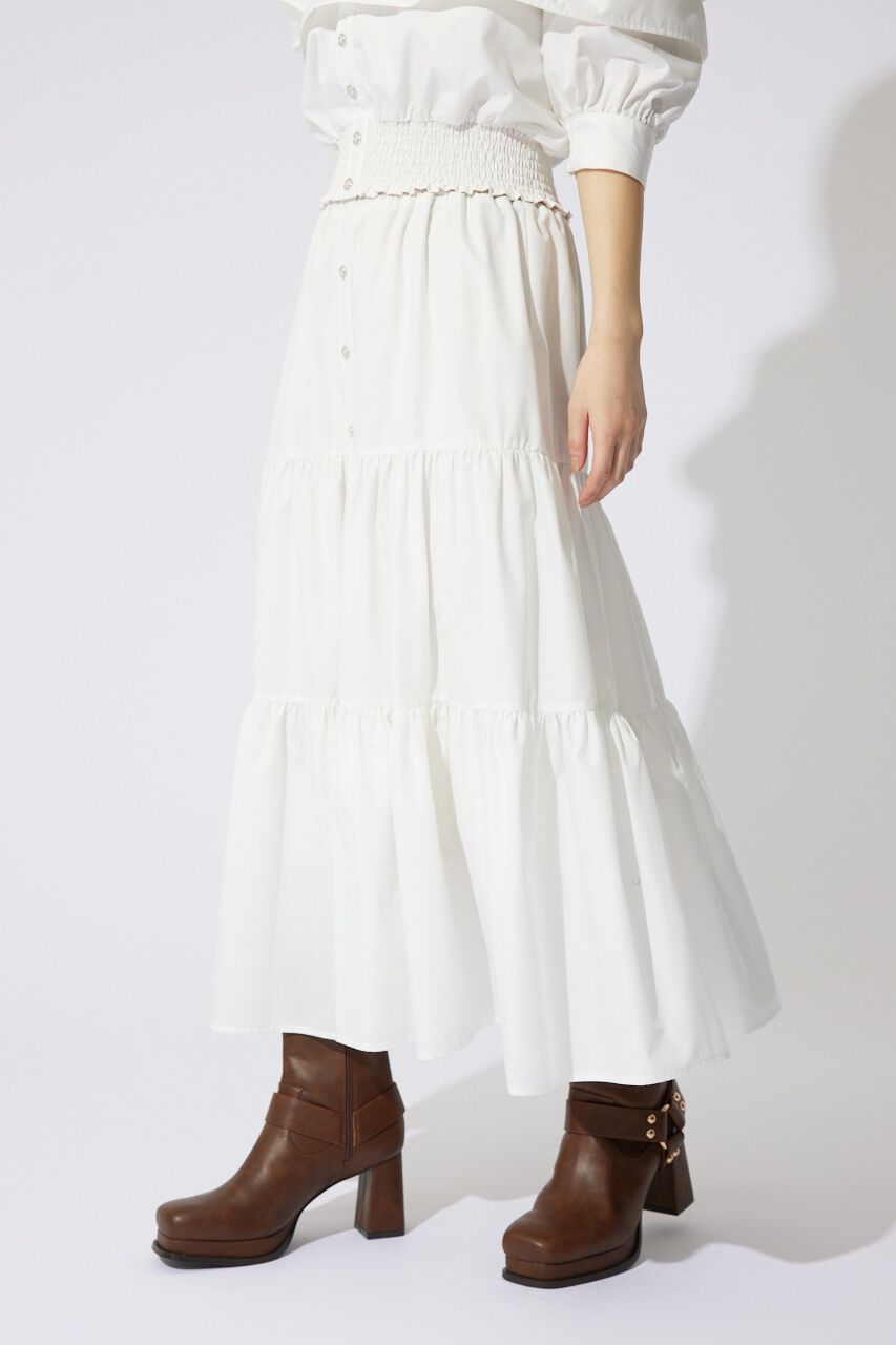 rienda「センターボタンデザインティアードフレアスカート」|スカート|