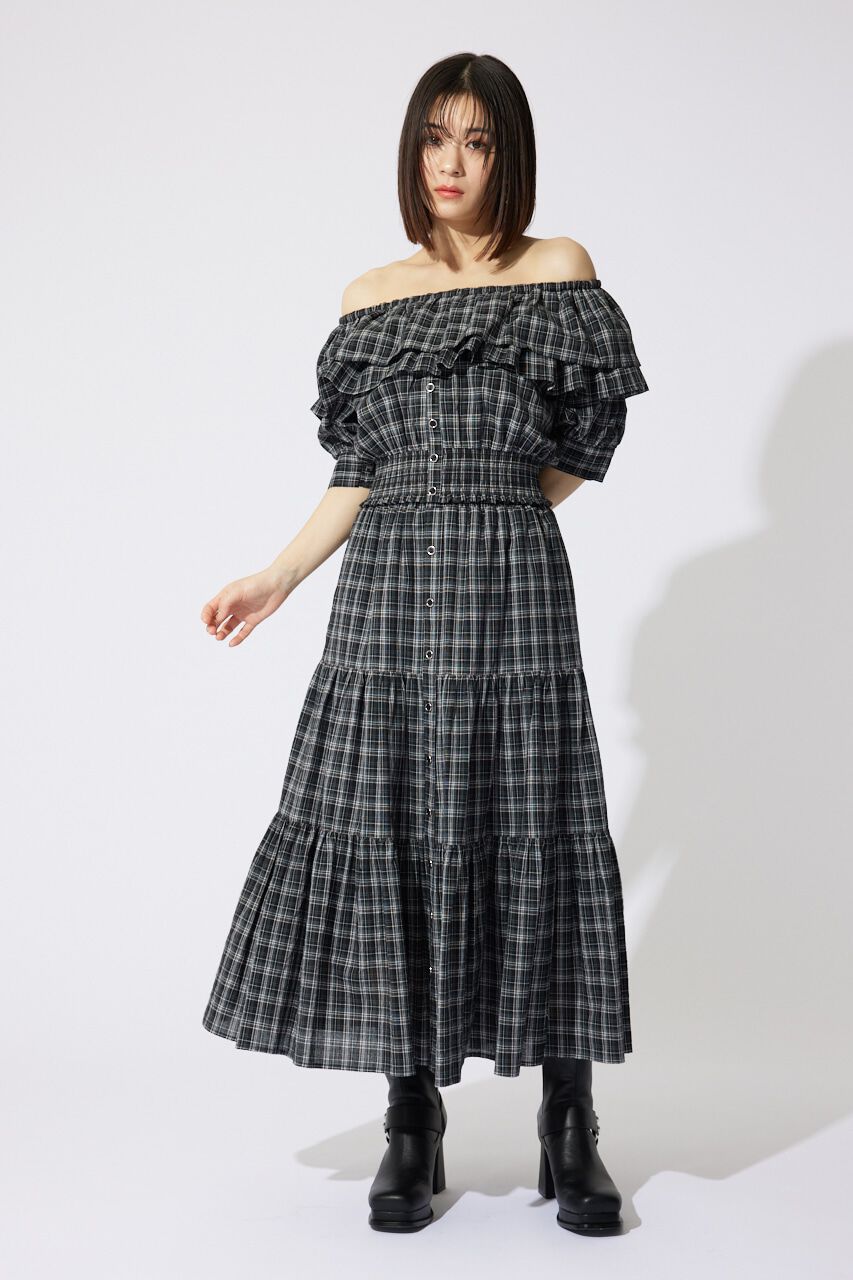 rienda「センターボタンデザインティアードフレアスカート」|スカート|