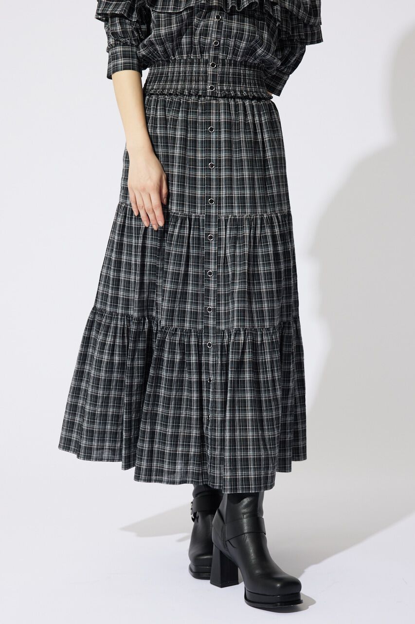 rienda「センターボタンデザインティアードフレアスカート」|スカート|