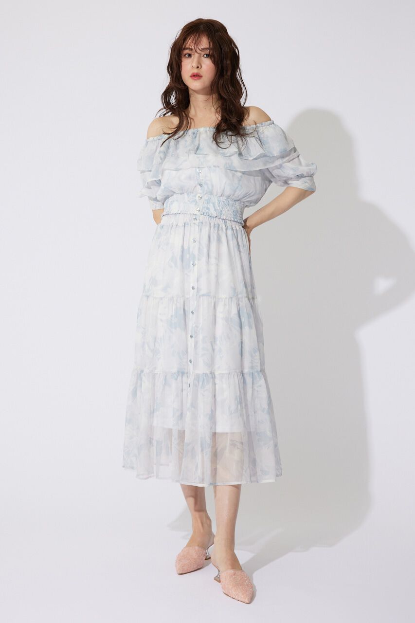 rienda「センターボタンデザインティアードフレアスカート」|スカート|