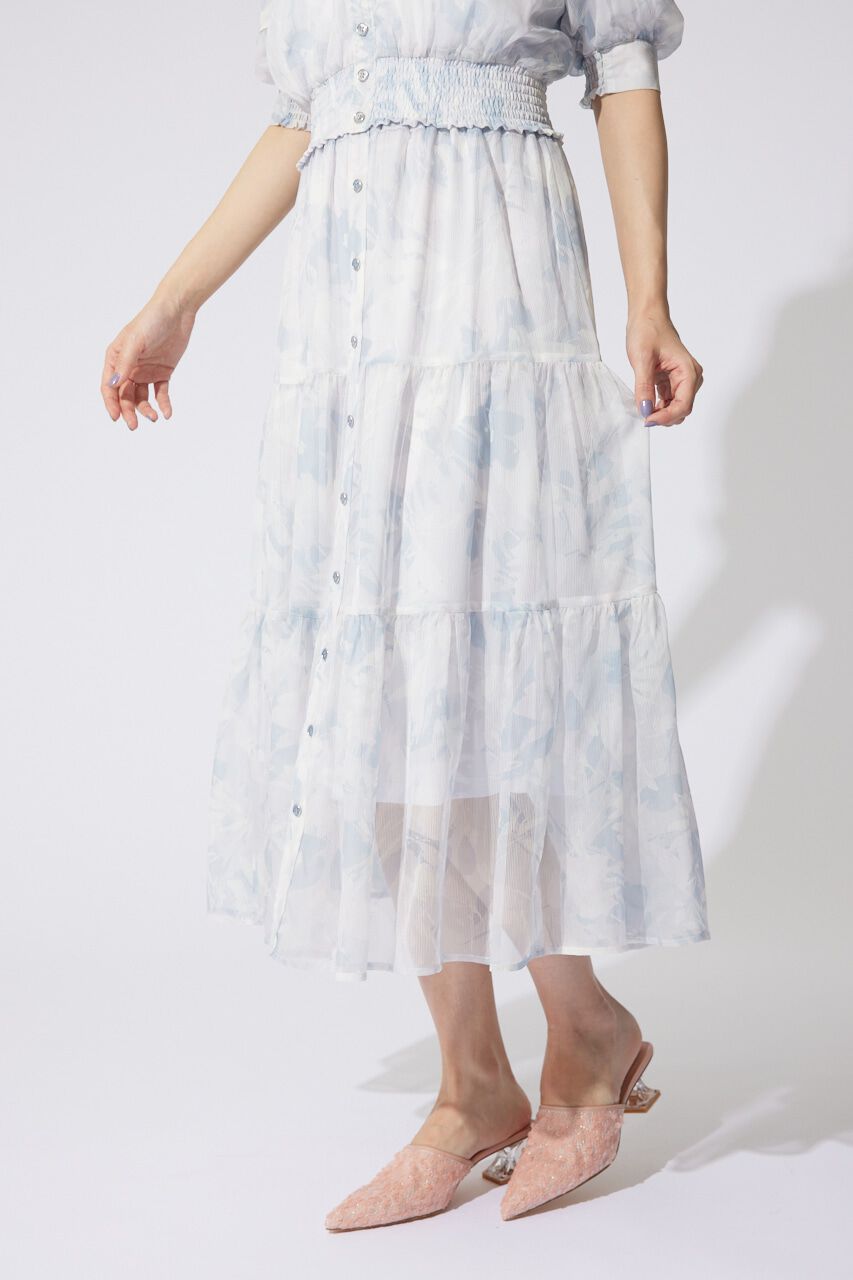 rienda「センターボタンデザインティアードフレアスカート」|スカート|