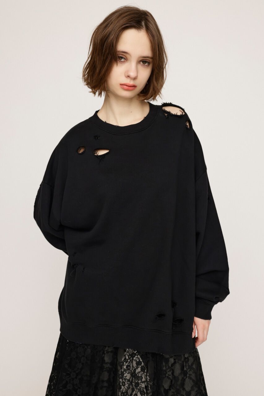 SLY「OVERSIZE DAMAGE スウェット」|Tシャツ・カットソー|BLK