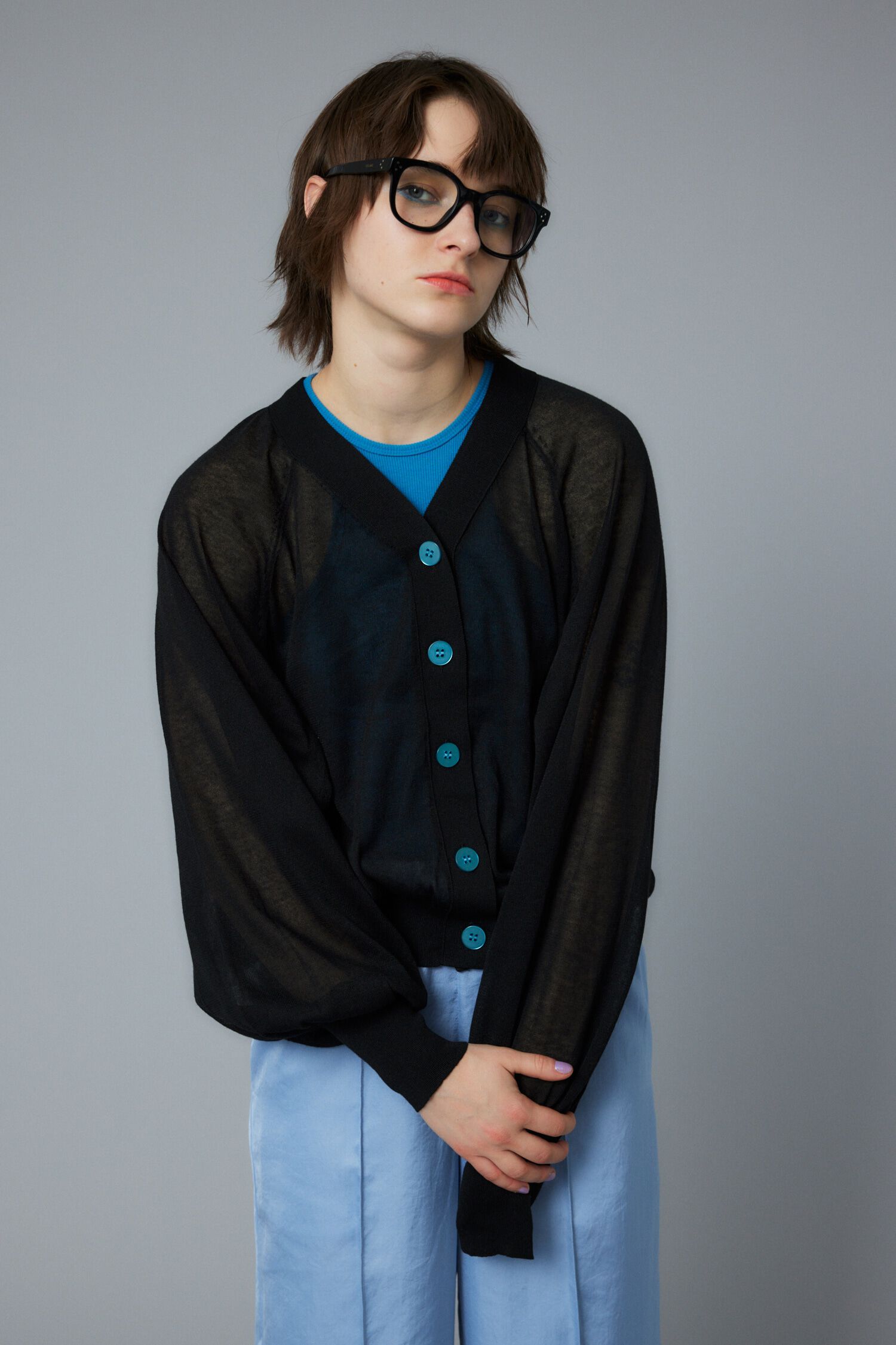 HeRIN.CYE「SUKASHI knit cardigan」|カーディガン|BLK