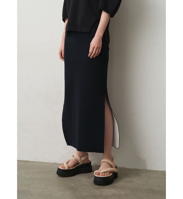 ELENDEEK「SIDE SLIT TIGHT KNIT SK」|スカート|ブラック