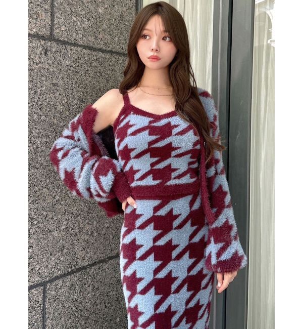 RESEXXY「ハウンドトゥースシャギーニットカーディガン【セットアップ着用可能】」|カーディガン|