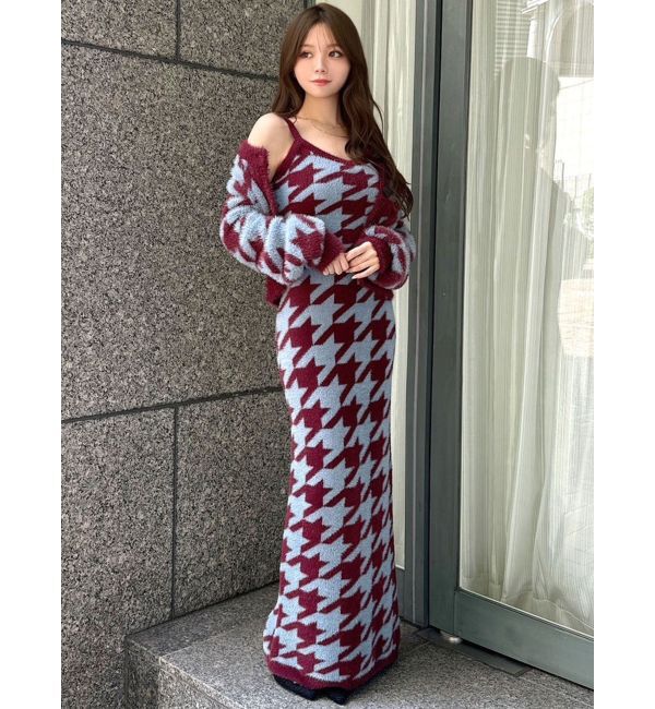 RESEXXY「ハウンドトゥースシャギーニットカーディガン【セットアップ着用可能】」|カーディガン|