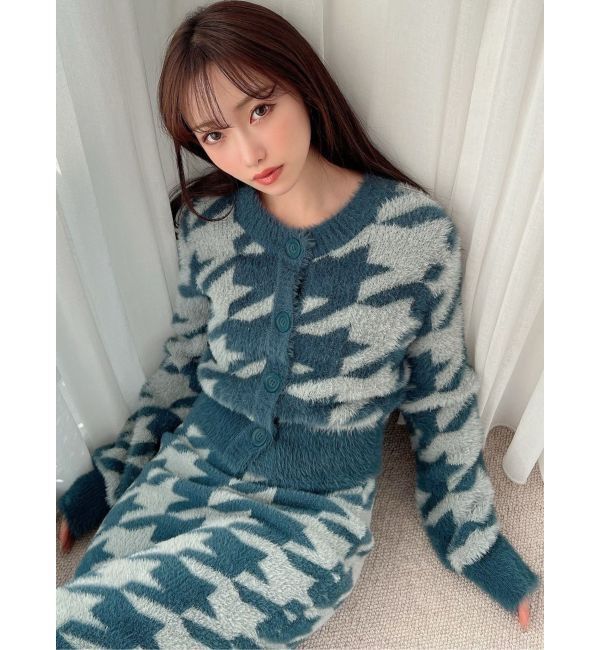 RESEXXY「ハウンドトゥースシャギーニットカーディガン【セットアップ着用可能】」|カーディガン|